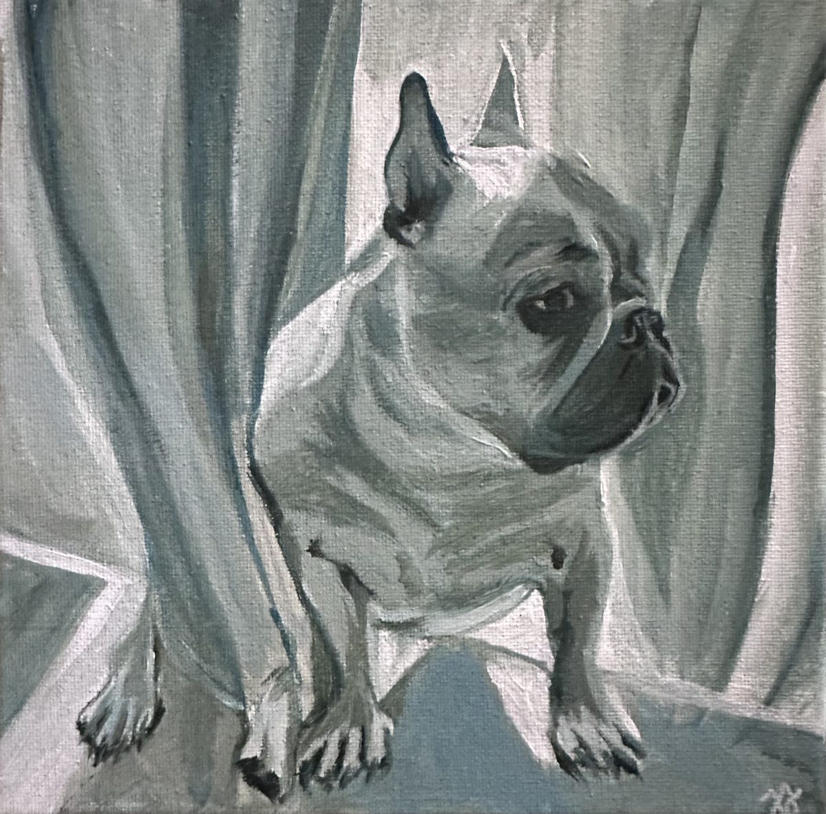 Painted portrait of Brian, a French Bulldog